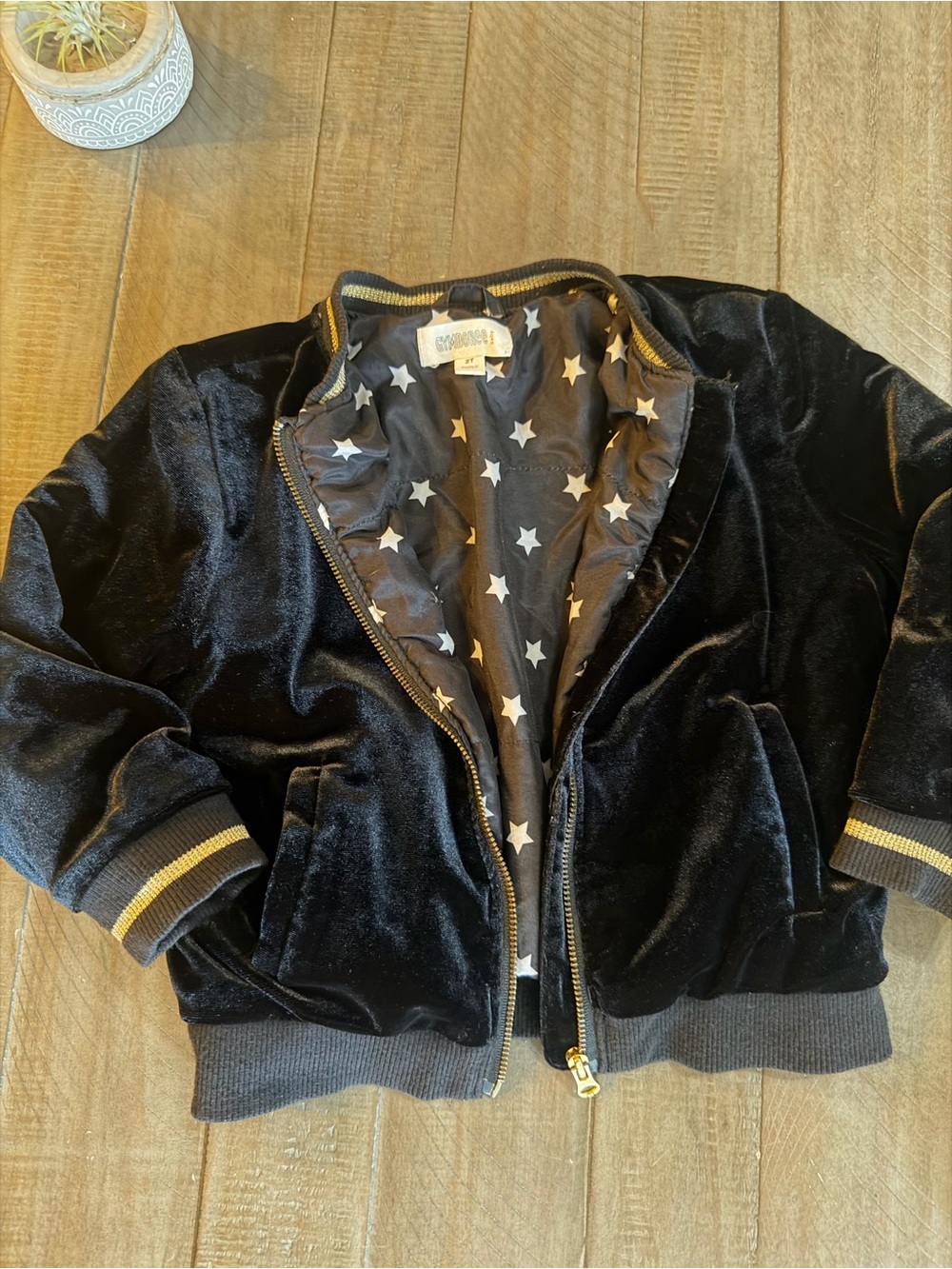 Gymboree Black Velvet Bomber Jacket with Gold Trim